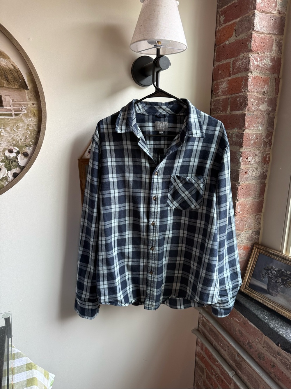 Casual Navy & White Plaid Button-Down Shirt